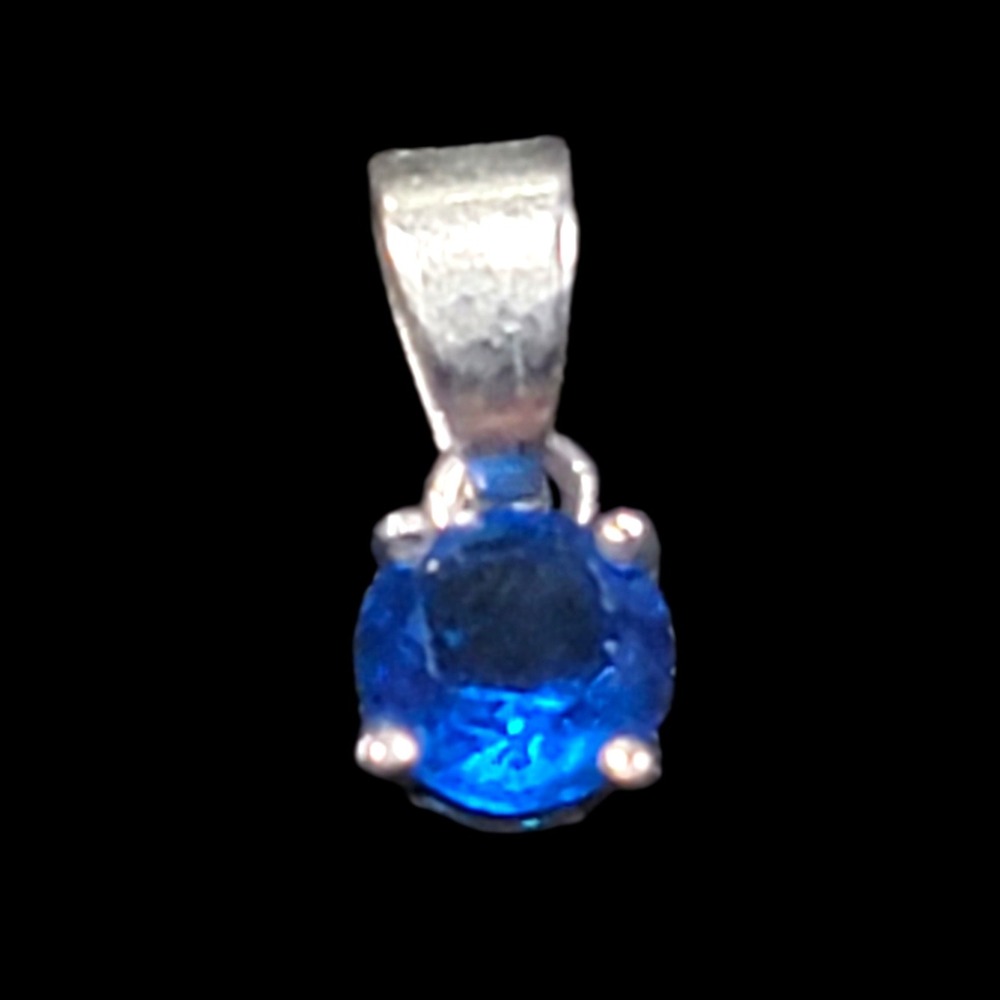 VTG 90s Faux Sapphire Blue Topaz Solitaire Pendant Silver Tone Royalcore Classic